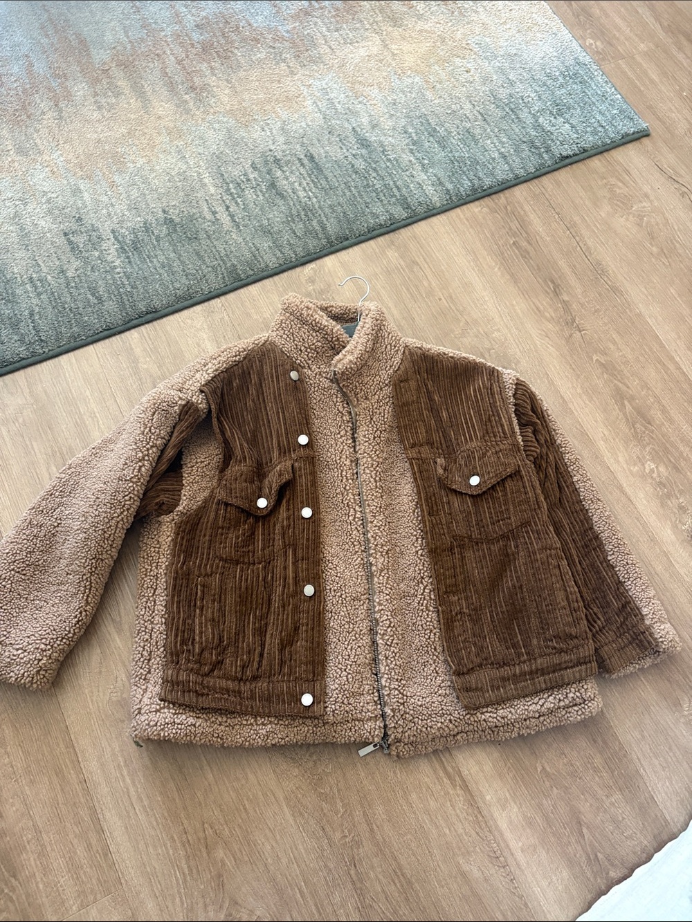 Blank NYC Two-Tone Brown Sherpa Jacket with Corduroy Pockets